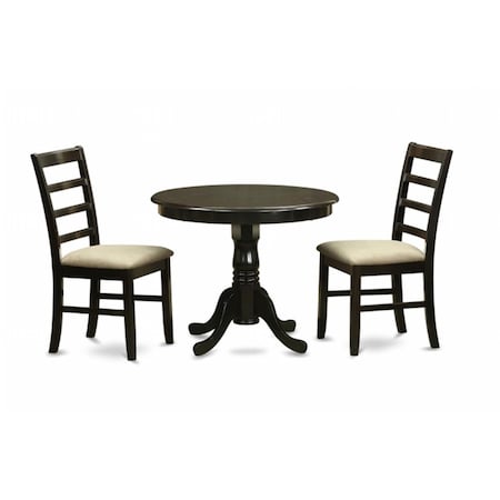 East West Furniture 3 Piece Small Kitchen Table and Chairs Set-Round Kitchen Table and 2 Kitchen Chairs ANPF3-CAP-C